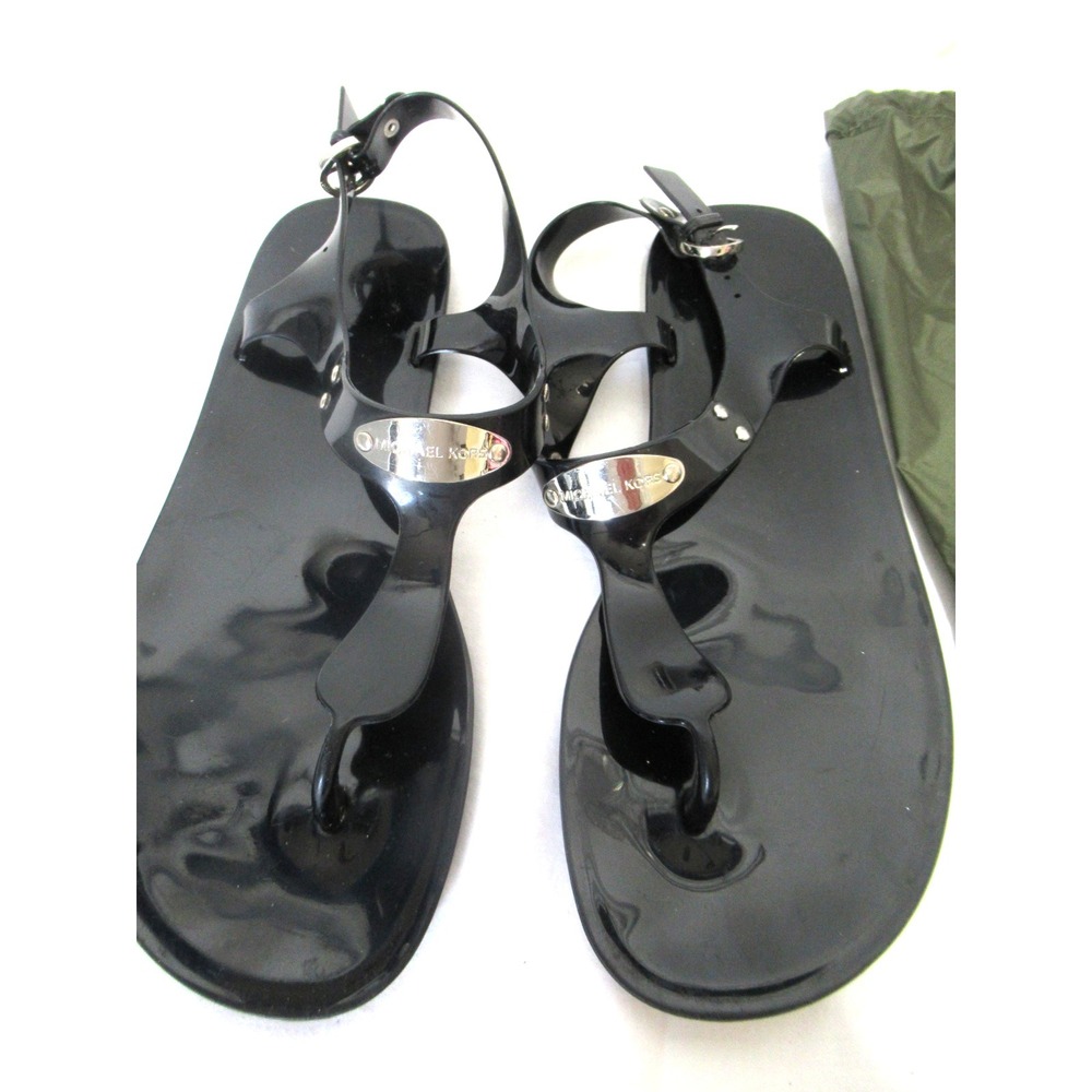 Michael Kors Glossy Black Jelly Sport Sandals with Logo Plaque